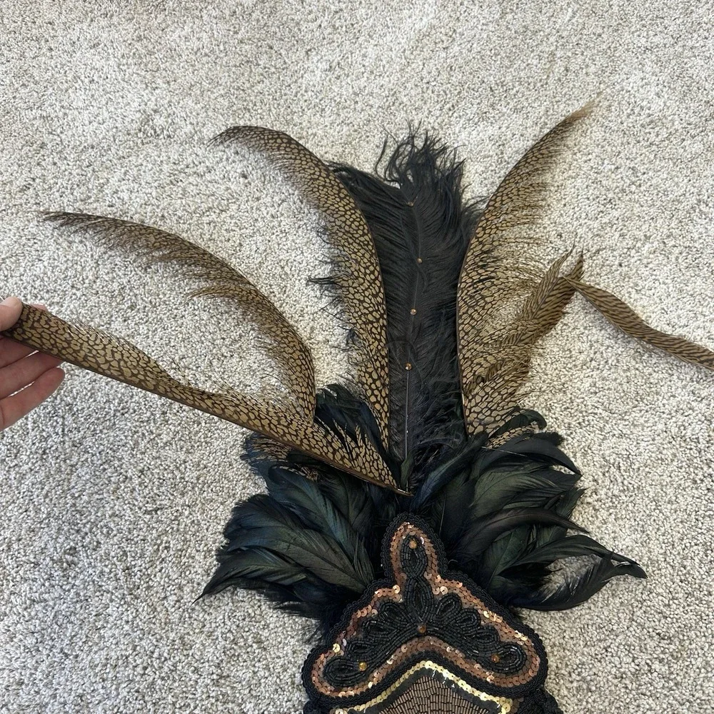 Gypsy Renaissance Black Feather Masquerade Mask Bead Garland Gothic Boho Big 48